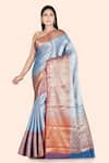 Buy_Nazaakat by Samara Singh_Blue Banarasi Cotton Tissue Tanchoi Silk Saree_at_Aza_Fashions
