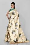 Nazaakat by Samara Singh_Beige Satin Printed Floral Saree_Online_at_Aza_Fashions