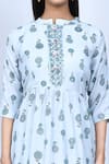 Shop_Khwaab by Sanjana Lakhani_Blue Kurta Rayon Print Flower Stand Collar Bloom With Pant _Online_at_Aza_Fashions