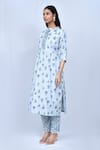 Buy_Khwaab by Sanjana Lakhani_Blue Kurta Rayon Print Flower Stand Collar Bloom With Pant 