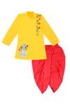 Buy_APRICOTKIDS_Yellow , Satin Embroidery Kurta And Dhoti Pant Set _at_Aza_Fashions