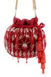 Buy_SG Collection By Sonia Gulrajani_Red Hand Cut Beads Work Alexia Velvet Embroidered Potli Bag _at_Aza_Fashions