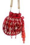 Shop_SG Collection By Sonia Gulrajani_Red Hand Cut Beads Work Alexia Velvet Embroidered Potli Bag _at_Aza_Fashions