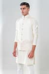 Shop_Amrit Dawani_Ivory Kurta Cotton Silk Embroidery Floral Resham And Zari Bundi Set _Online_at_Aza_Fashions