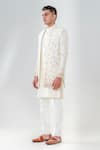 Amrit Dawani_Ivory Silk Metallic Thread, Embroidery Flower Bouquet Jacket Kurta Set _Online_at_Aza_Fashions