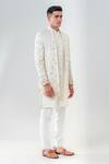 Buy_Amrit Dawani_Ivory Silk Metallic Thread, Embroidery Flower Bouquet Jacket Kurta Set _Online_at_Aza_Fashions