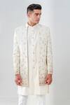 Shop_Amrit Dawani_Ivory Silk Metallic Thread, Embroidery Flower Bouquet Jacket Kurta Set _Online_at_Aza_Fashions