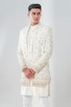 Amrit Dawani_Ivory Silk Metallic Thread, Embroidery Flower Bouquet Jacket Kurta Set _at_Aza_Fashions