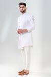 Amrit Dawani_Ivory Cotton, Silk Marble Dye Effect Kurta With Trouser _Online_at_Aza_Fashions
