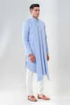 Shop_Amrit Dawani_Blue Silk Embroidery Motif Extended Lapel Attached Kurta With Trouser _Online_at_Aza_Fashions