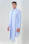 Amrit Dawani_Blue Silk Embroidery Motif Extended Lapel Attached Kurta With Trouser _at_Aza_Fashions