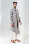 Buy_Amrit Dawani_Grey Silk, Cotton Embroidery Geometric Embellished Kurta With Trouser _Online_at_Aza_Fashions