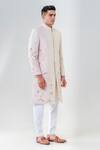 Amrit Dawani_Pink Raw Silk Embroidered Cut Dana Sherwani Set _Online_at_Aza_Fashions