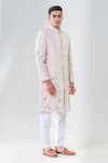 Buy_Amrit Dawani_Pink Raw Silk Embroidered Cut Dana Sherwani Set _Online_at_Aza_Fashions