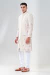 Shop_Amrit Dawani_Pink Raw Silk Embroidered Cut Dana Sherwani Set _Online_at_Aza_Fashions