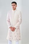 Amrit Dawani_Pink Raw Silk Embroidered Cut Dana Sherwani Set _at_Aza_Fashions