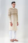 Amrit Dawani_Cream Raw Silk Embroidered Cut Dana Embellished Sherwani Set _Online_at_Aza_Fashions