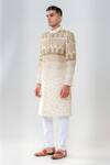 Buy_Amrit Dawani_Cream Raw Silk Embroidered Cut Dana Embellished Sherwani Set _Online_at_Aza_Fashions