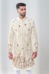 Amrit Dawani_Ivory Velvet Embroidered Cut Dana Zardozi Sherwani Set _Online_at_Aza_Fashions