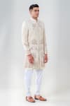 Amrit Dawani_Ivory Raw Silk Embellished Floral Sherwani Set _Online_at_Aza_Fashions