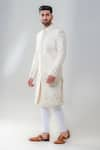 Amrit Dawani_Ivory Raw Silk Embellished Floral Geometric Sherwani Set _Online_at_Aza_Fashions