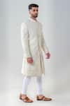 Buy_Amrit Dawani_Ivory Raw Silk Embellished Floral Geometric Sherwani Set _Online_at_Aza_Fashions