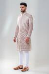 Buy_Amrit Dawani_Pink Raw Silk Embellished Floral Geometric Straight Sherwani Set _Online_at_Aza_Fashions