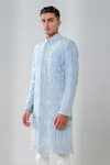 Amrit Dawani_Blue Dupion Silk Embellished Floral Sherwani Set _at_Aza_Fashions