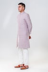 Amrit Dawani_Pink Raw Silk Embellished Geometric Full Sleeve Sherwani Set _Online_at_Aza_Fashions