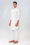 Amrit Dawani_Ivory Cotton Silk Embroidered Lakhnavi Kurta With Pant _at_Aza_Fashions