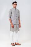 Amrit Dawani_Grey Cotton Silk Self Embroidery Flamingo Bundi Kurta Set _Online_at_Aza_Fashions