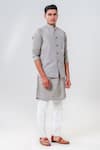 Buy_Amrit Dawani_Grey Cotton Silk Self Embroidery Flamingo Bundi Kurta Set _Online_at_Aza_Fashions