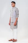 Shop_Amrit Dawani_Grey Cotton Silk Self Embroidery Flamingo Bundi Kurta Set _Online_at_Aza_Fashions