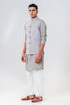 Amrit Dawani_Grey Cotton Silk Self Embroidery Flamingo Bundi Kurta Set _at_Aza_Fashions