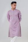Amrit Dawani_Purple Cotton, Silk Embroidery Bird Pattern Kurta With Pant _Online_at_Aza_Fashions