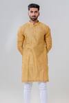 Amrit Dawani_Yellow Cotton, Silk Embroidery Lakhnavi Kurta With Pant _Online_at_Aza_Fashions