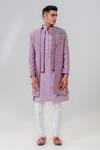 Buy_Amrit Dawani_Purple Silk, Cotton Embroidery Flower Vine Jacket Kurta Set _at_Aza_Fashions