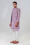 Shop_Amrit Dawani_Purple Silk, Cotton Embroidery Flower Vine Jacket Kurta Set _Online_at_Aza_Fashions