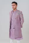 Amrit Dawani_Purple Silk, Cotton Embroidery Flower Vine Jacket Kurta Set _at_Aza_Fashions