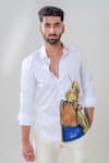 Buy_Amrit Dawani_White 100% Cotton Hand Painted Warrior Motif Shirt _Online_at_Aza_Fashions