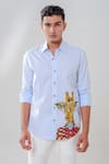 Amrit Dawani_Blue Luxe Cotton Hand Painted Giraffe Motif Shirt _Online_at_Aza_Fashions