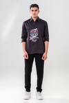 Amrit Dawani_Black Cotton Embroidery Skull Motif Hand Painted Shirt _Online_at_Aza_Fashions