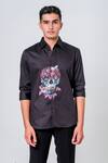Shop_Amrit Dawani_Black Cotton Embroidery Skull Motif Hand Painted Shirt _Online_at_Aza_Fashions