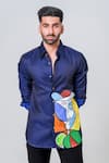 Amrit Dawani_Blue Luxe Cotton Hand Painted Abstract Motif Shirt _Online_at_Aza_Fashions