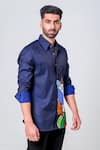 Shop_Amrit Dawani_Blue Luxe Cotton Hand Painted Abstract Motif Shirt _Online_at_Aza_Fashions