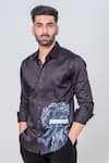 Amrit Dawani_Black 100% Cotton Hand Painted Portrait Shirt _Online_at_Aza_Fashions