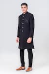 Buy_Amrit Dawani_Black Japanese Polyester Placement Patch Pocket Sherwani With Trouser _at_Aza_Fashions