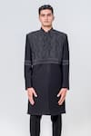 Amrit Dawani_Black Japnese Polyester Embellished Geometric Sherwani Set _Online_at_Aza_Fashions