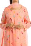 Shop_Seams Pret And Couture_Peach Georgette Printed Floral Motifs Round Kurta Set _at_Aza_Fashions