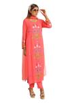Buy_Seams Pret And Couture_Peach Georgette Embroidered Resham Round Kurta Set _at_Aza_Fashions